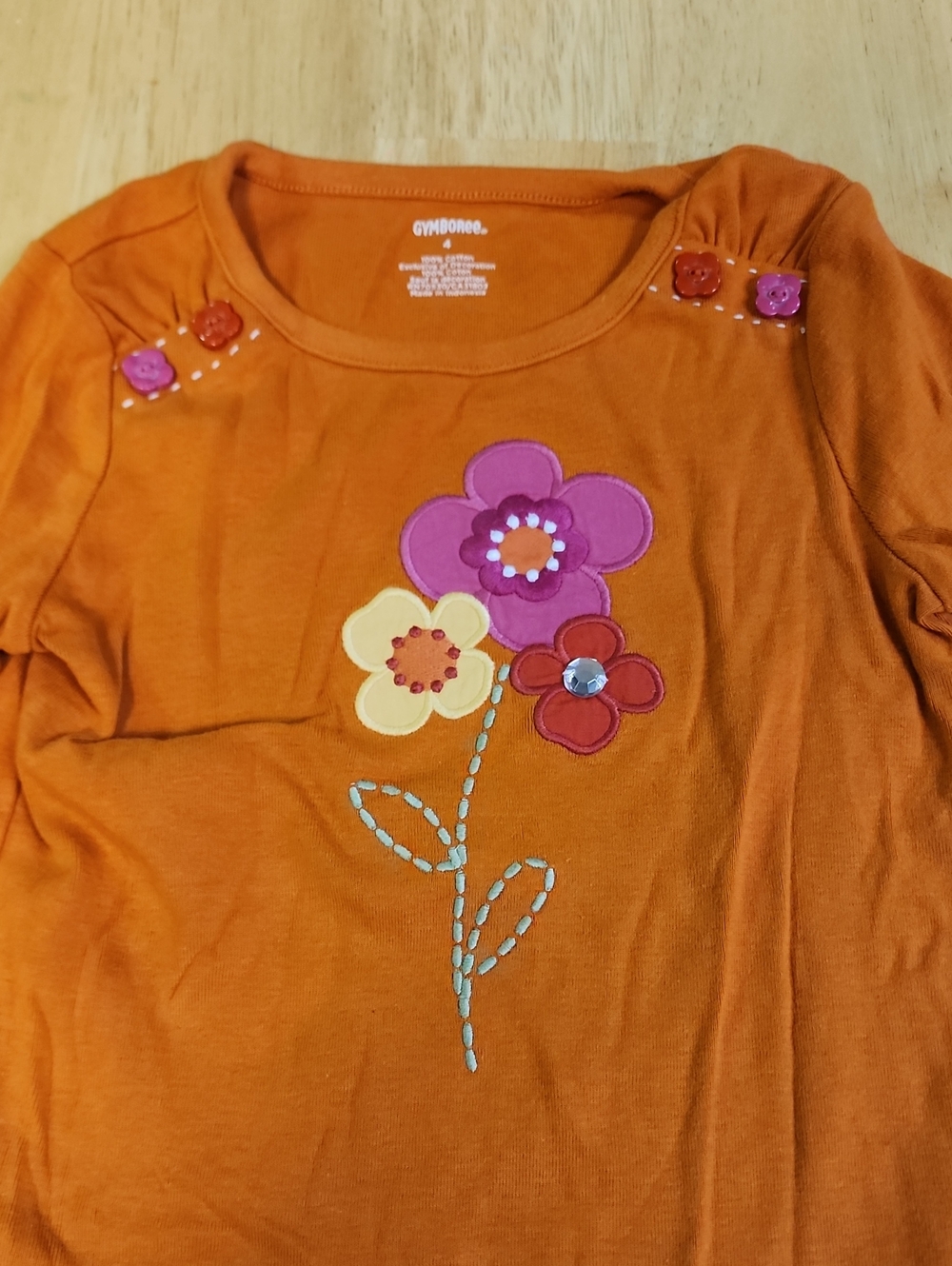 VTG Gymboree Girls Orange Floral Applique Long Sleeve Button Accent Top Size 4 - Picture 2 of 9